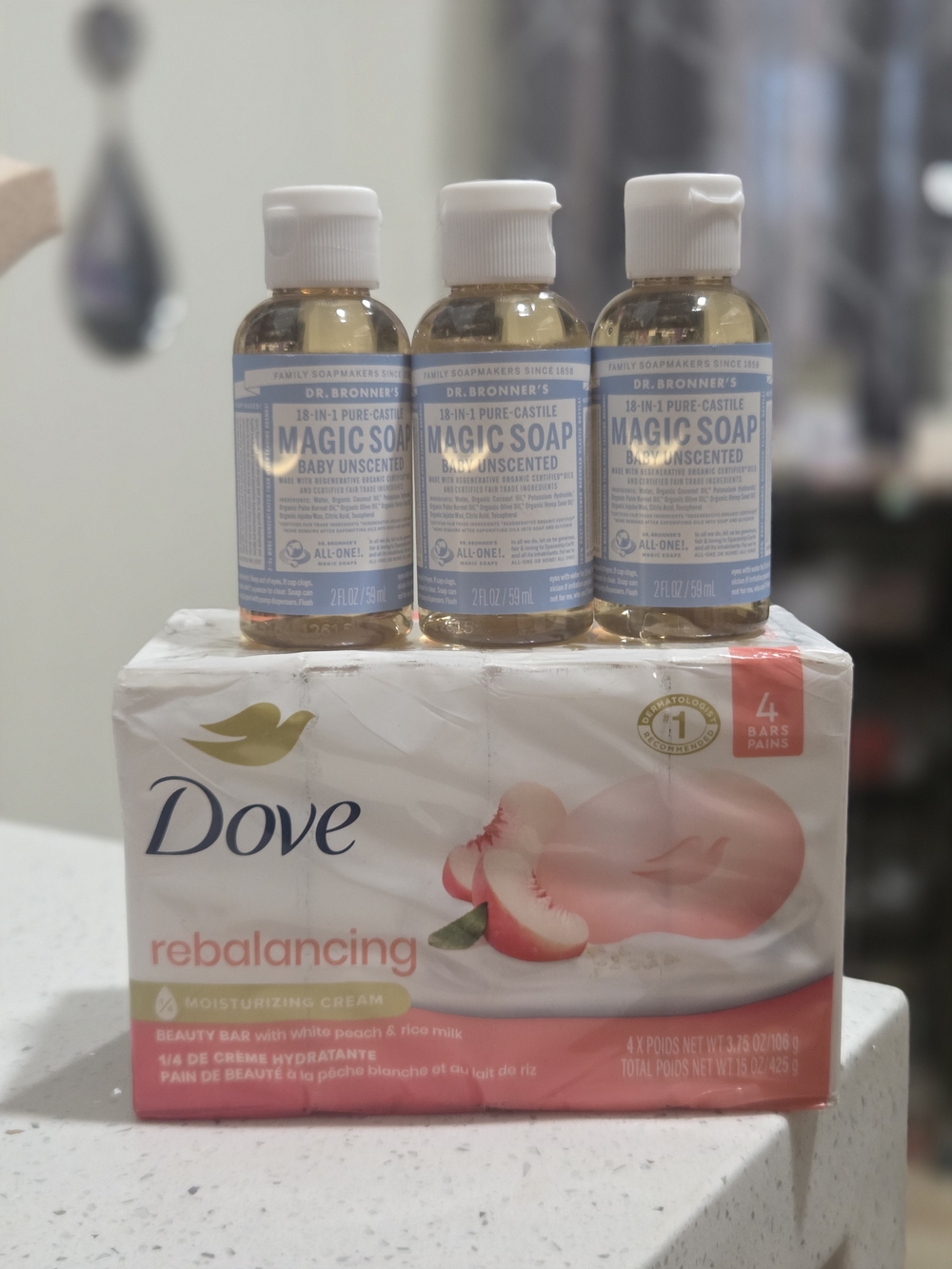 Rebalancing Beauty Bar - Peach & Rice Milk (4 Bars) & Dr. Bronners Magic Soap X3